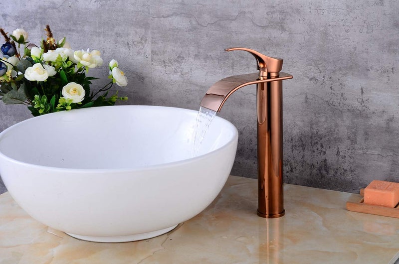 sprinkle LightInTheBox Waterfall Single Lever Vessel Lavatory Basin Tap Centerset Sink Faucet Oil-rubbed Bronze Mixer Taps Bar (rose gold) - Image 4